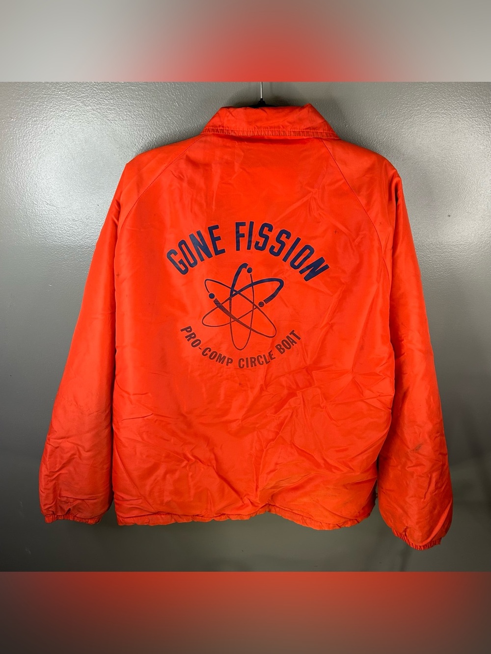 Vintage 80s Gone Fission Boat Fishing Orange Snap Button Jacket Size Large